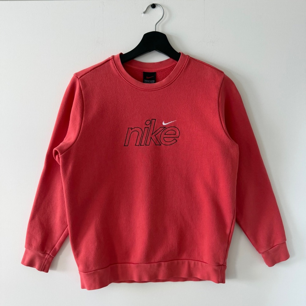 Nike Vintage Spellout Crewneck Sweatshirt Coral Red Embroidered Logo M